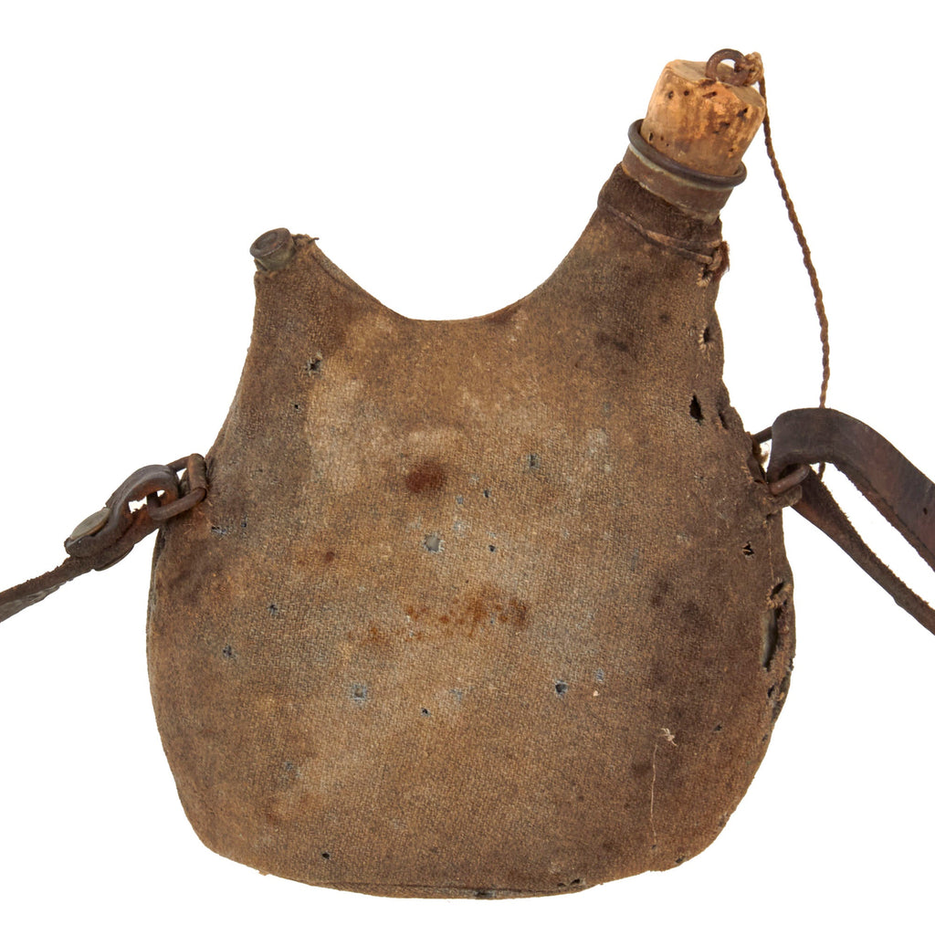 Original French WWI Model 1877 Early Small Size Canteen in Horizon Blue with Shoulder Strap - Bidon Original Items