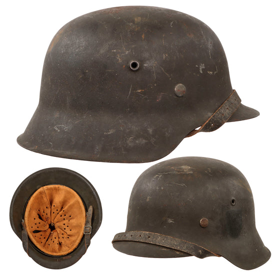 Original German WWII M42 Removed Decal Army Heer Helmet with 1944 Dated 58cm Liner and Chinstrap - Stamped CKl66 Original Items