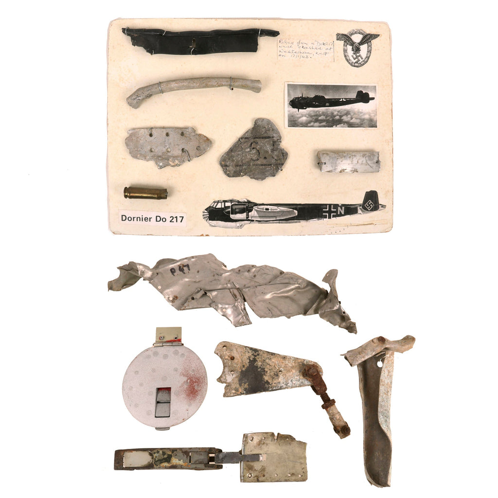 Original German WWII Collector’s Lot of Ground Dug Aircraft Pieces from Crashed Dornier Do 217, Messerschmitt, and U.S. P-47 Thunderbolt Pieces Original Items