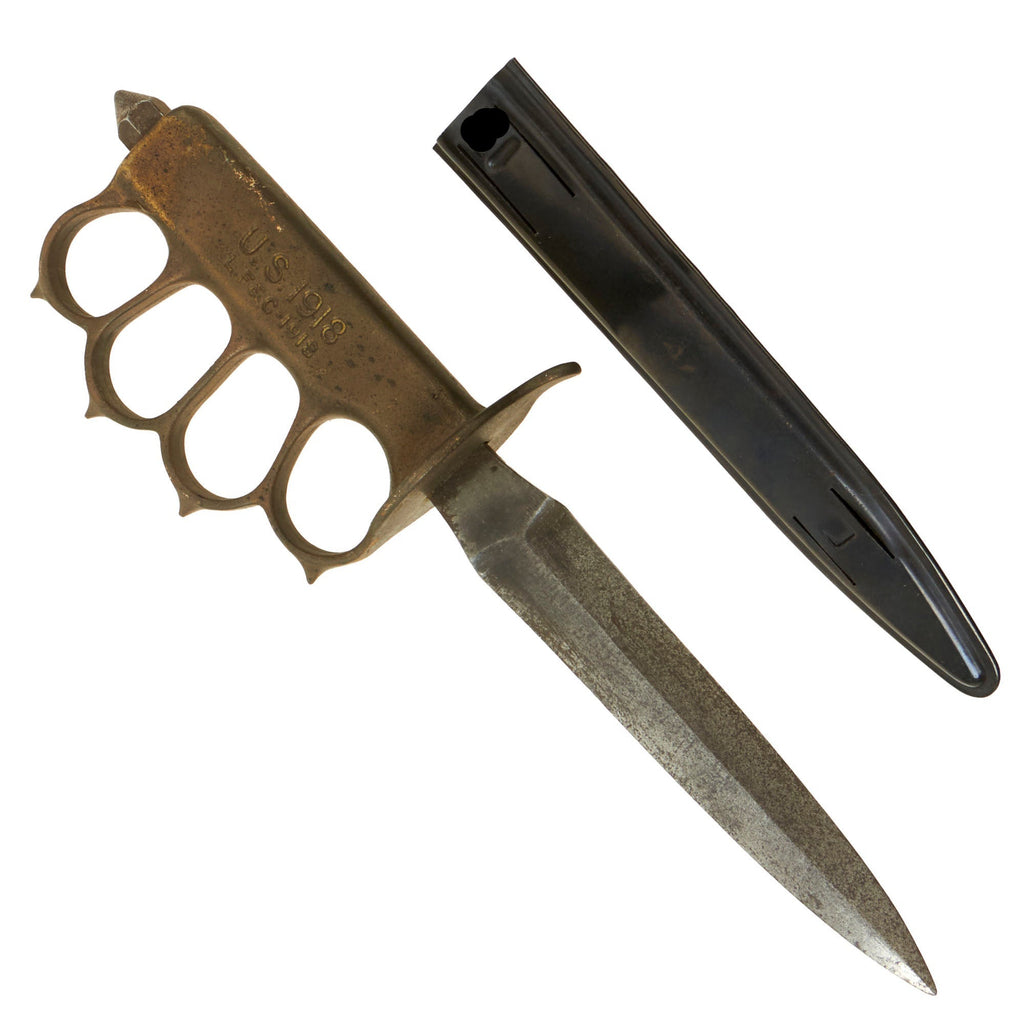 Original U.S. WWI Model 1918 Mark I Trench Knife by L. F. & C. with Quality Reproduction Scabbard Original Items