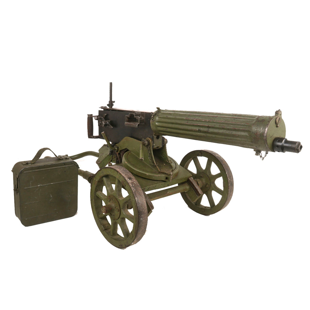Original Soviet WWII 1932 Dated Maxim M1910 Fluted Display Machine Gun with 1916 Dated Imperial Russian Fusee Cover, Sokolov Mount & Ammo Box Original Items