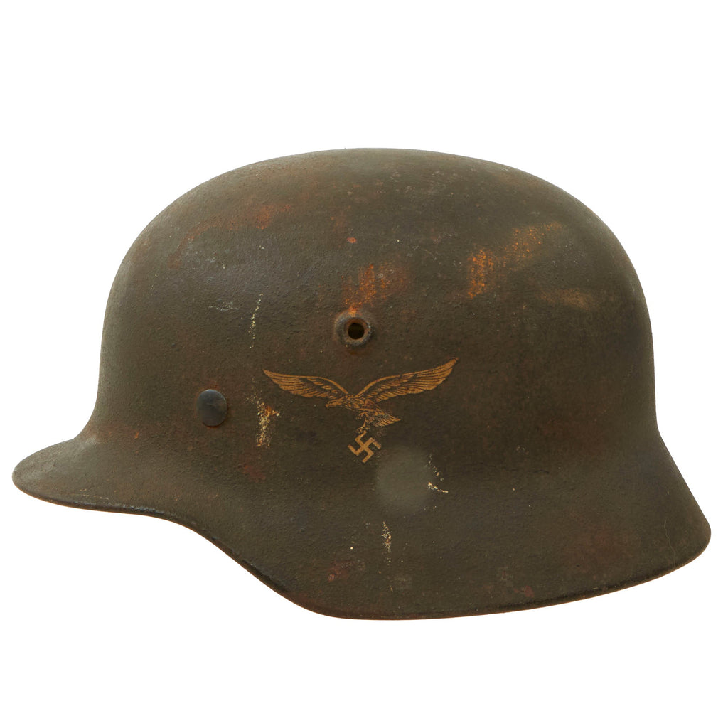 Original German WWII Luftwaffe Single Decal M40 Helmet Shell with Liner Remnant - Stamped Q64 Original Items