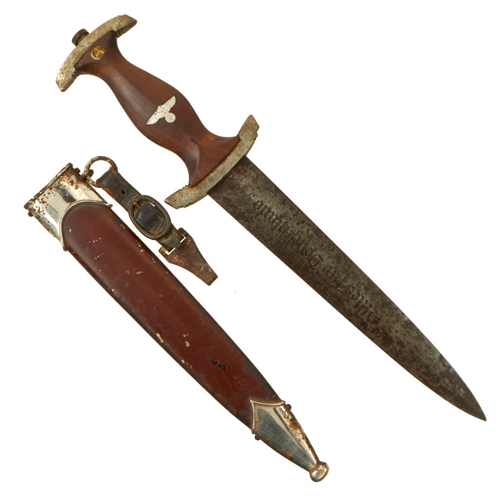 Original German WWII Service Worn SA Dagger by Rare Maker C. Gustav Spitzer AG with Scabbard and Hanger - RZM M7/80 Original Items