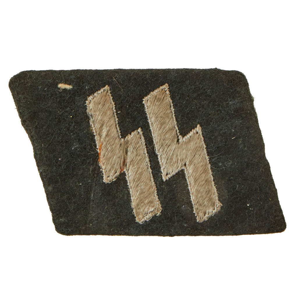 Original German WWII Uniform Removed SS EM/NCO Type 2 Double Sig Rune Collar Tab - Schutzstaffel Original Items