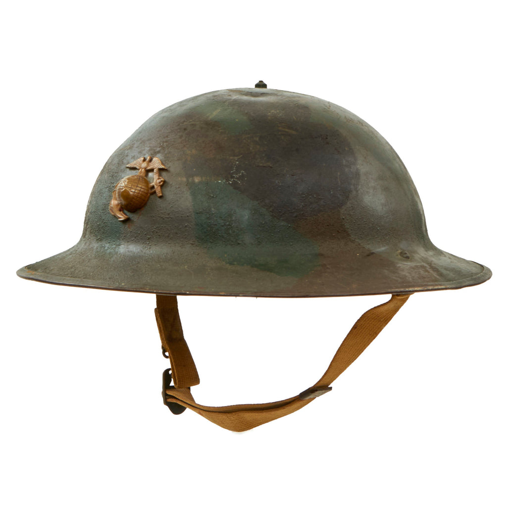 Original U.S. Marine Corps WWII USMC M1917A1 Kelly Helmet With Camouflage Paint- As Used During The Battle of Wake Island Original Items