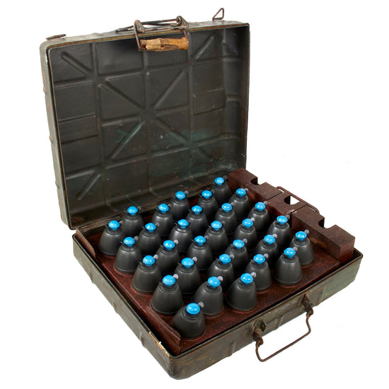 Original German WWII M39 Egg Grenade Case with Original Internal Rack and 30 Replica Grenades Original Items
