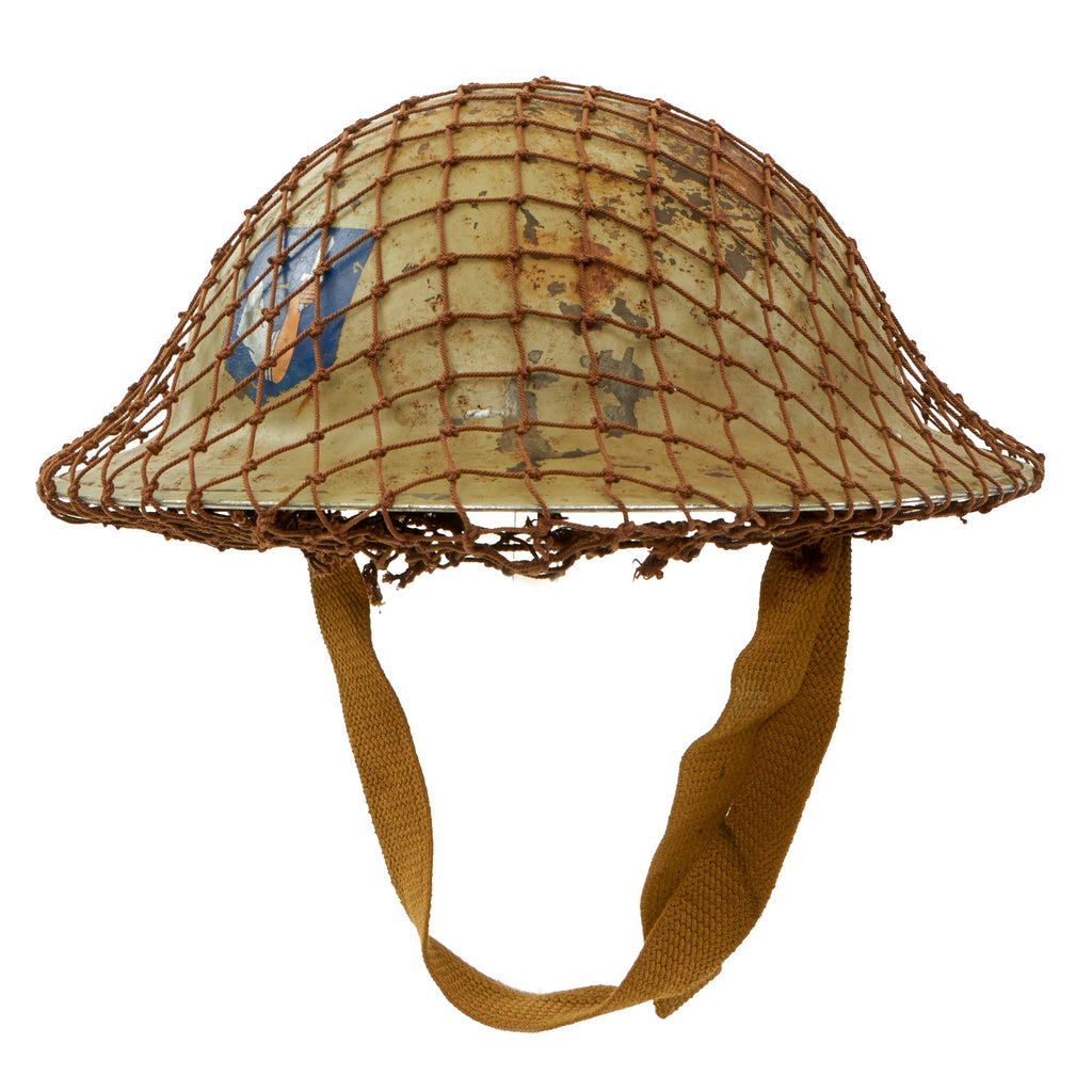 Original British WWII Brodie MkII Steel Helmet Complete with Regiment Unit Tactical Flash and Helmet Net - Size 7 ½ Original Items
