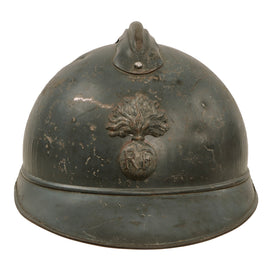 Original French WWI Issue Model 1915 Infantry Adrian Helmet in Horizon Blue with Rare First Pattern Liner