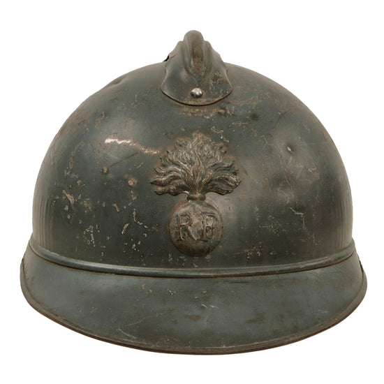 Original French WWI Issue Model 1915 Infantry Adrian Helmet in Horizon Blue with Rare First Pattern Liner Original Items