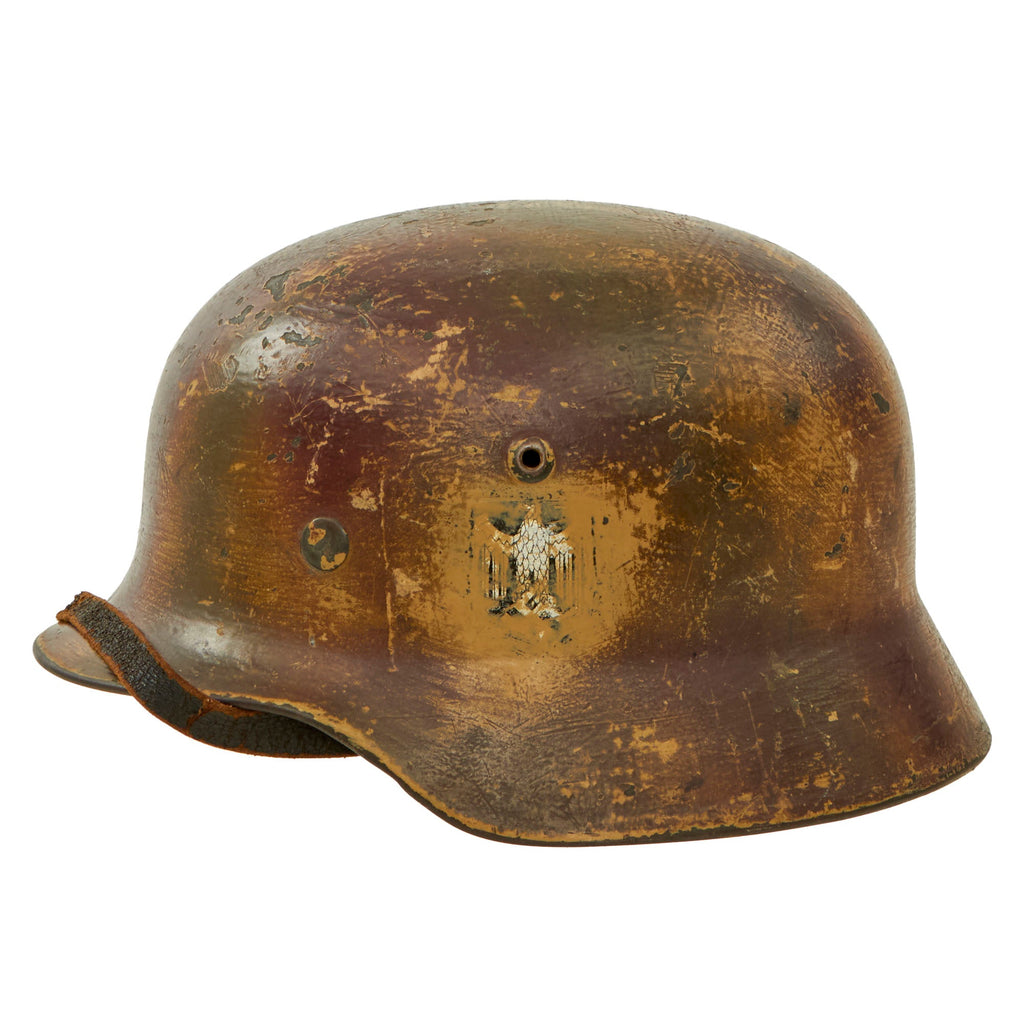 Original German WWII Army Heer M35 Double Decal Overpaint "Normandy" Camouflage Steel Helmet with 1937 Dated 59cm Liner & Chinstrap - marked Q66 Original Items