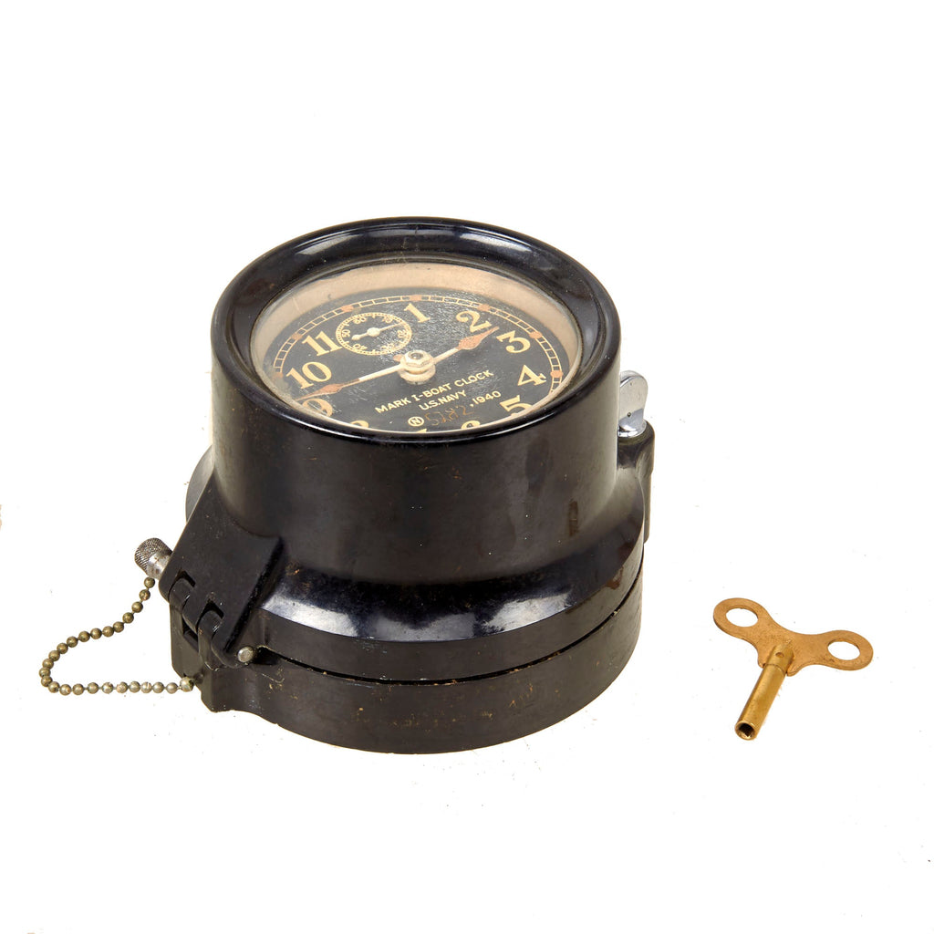Original WWII U.S. Navy Type Mark I Boat Clock by Seth Thomas with Winding Key - Dated 1940 - Fully Functional Original Items