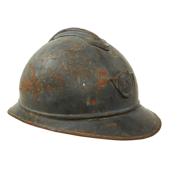 Original French WWI M1915 Adrian Mountain Trooper Chasseurs Helmet with First Pattern Liner & Broken Chinstrap - Horizon Blue Original Items