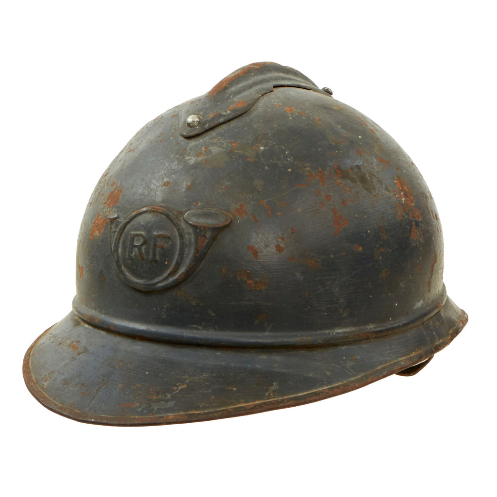 Original French WWI M1915 Adrian Mountain Trooper Chasseurs Helmet with First Pattern Liner & Broken Chinstrap - Horizon Blue Original Items