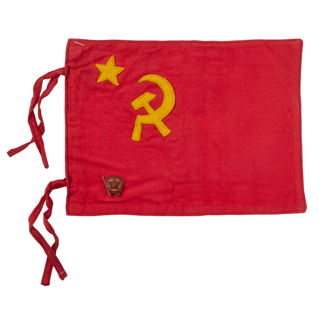 Original Soviet Post-WWII Small Handmade Soviet Flag with Pin & Provenance Note - Lt. Colonel Russell LeRoy Carleton - 6¼ x 8½” Original Items