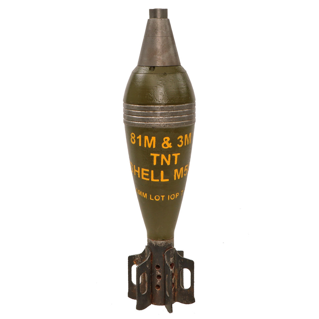 Original U.S. WWII Inert M43A1 81mm Mortar Round with Fuze - Repainted with Added Markings - Dated 1945 Original Items