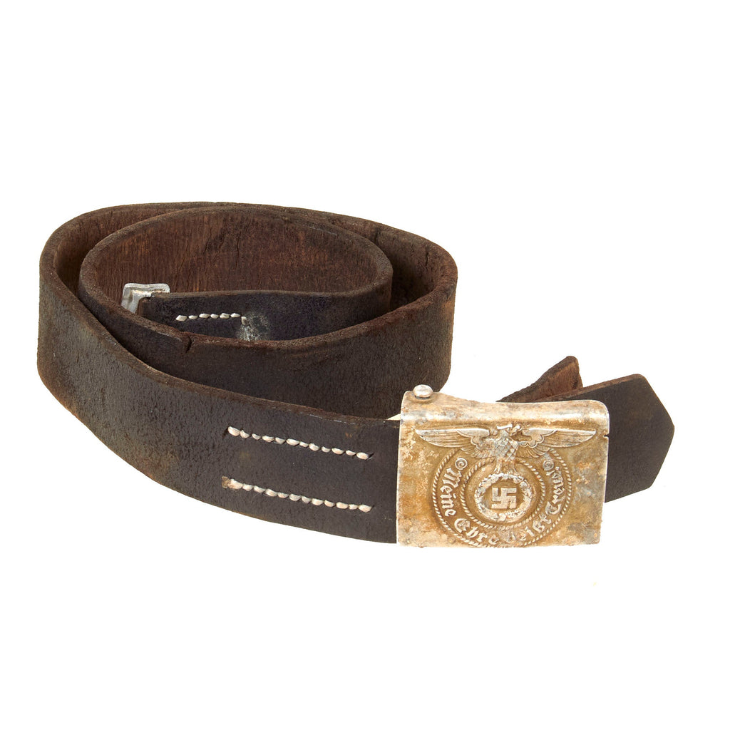 Original German WWII SS EM/NCO Leather Waist Belt with Aluminum Buckle by F. W. Assmann & Söhne - RZM 155/39 ᛋᛋ Original Items
