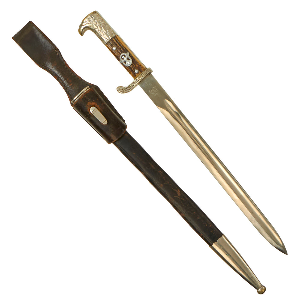 Original German WWII Stuttgart Metropolitan Police Long Dress Bayonet by Alexander Coppel with Scabbard & Frog - Matching Unit Marks Original Items