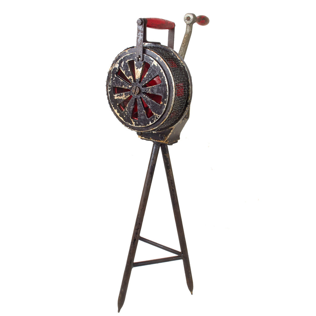Original German WWII HSM7 Hand Alarm Air Raid Siren on Stand by Elektror K.W. Müller Original Items