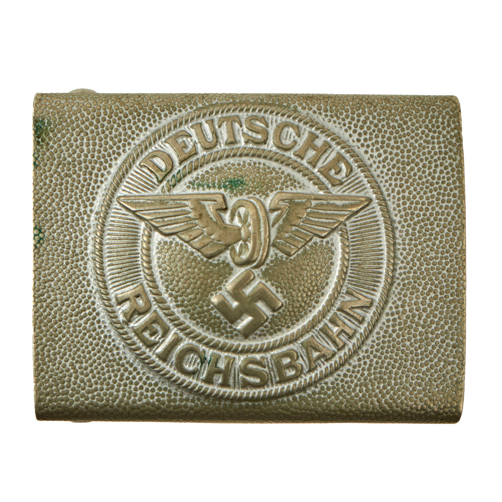 Original German WWII Early DRB Bahnschutzpolizei Railway Police Pebbled Nickel Alloy Belt Buckle Attributed to Assmann Original Items