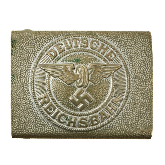 Original German WWII Early DRB Bahnschutzpolizei Railway Police Pebbled Nickel Alloy Belt Buckle Attributed to Assmann Original Items