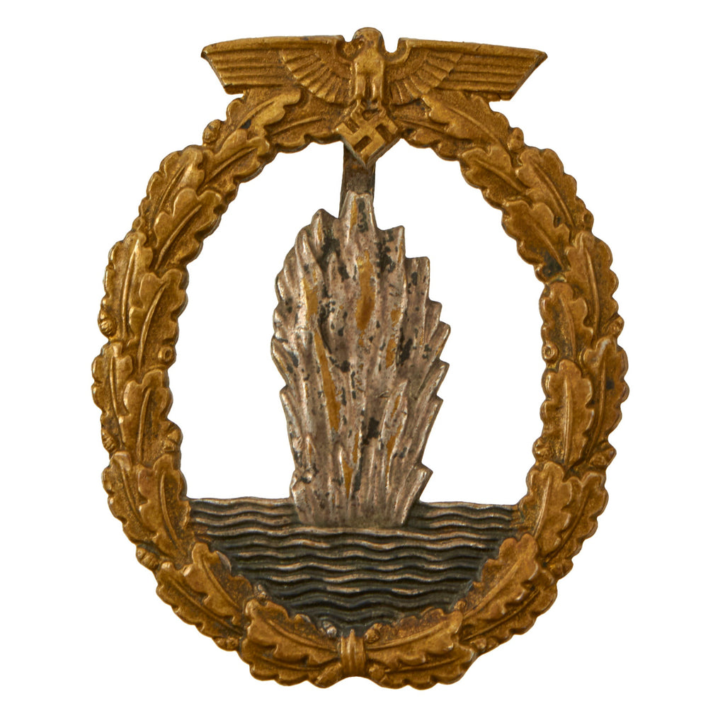 Original German WWII Kriegsmarine Minesweeper War Badge - Early Brass Construction Original Items