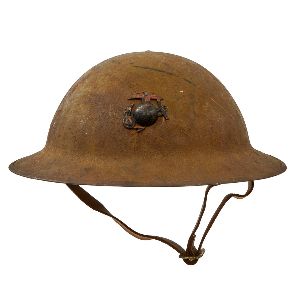Original U.S. WWI Marine Corps British-Made Mk. I Helmet with EGA Device & Full Liner and Chinstrap Original Items