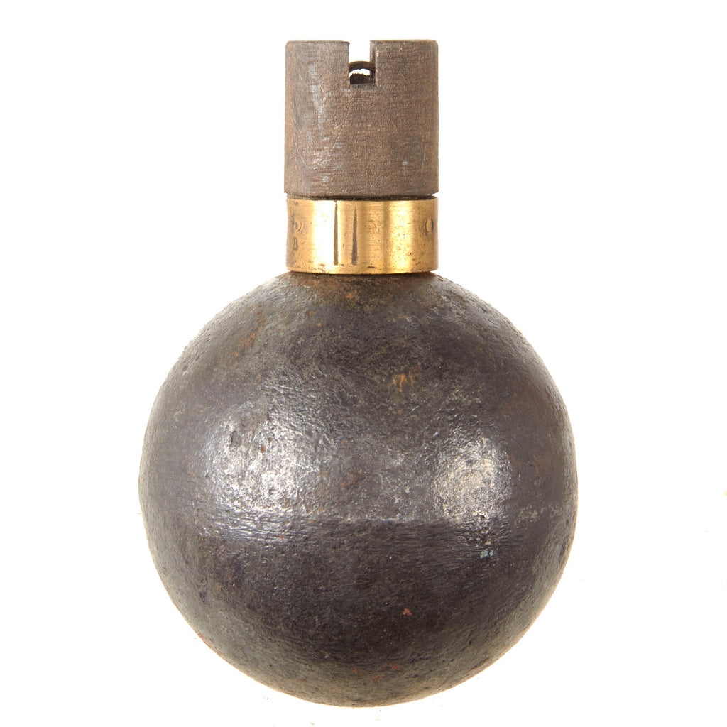 Original French WWI Model 1914 Bracelet Ball Hand Grenade with Fuse & Pull Ring Housing - Inert Original Items