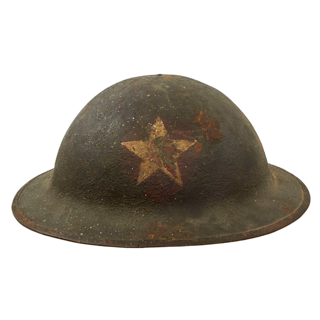 Original U.S. WWI 2nd Division 1st Field Signal Battalion Painted M1917 Doughboy Helmet with Liner - Indianhead Division Original Items