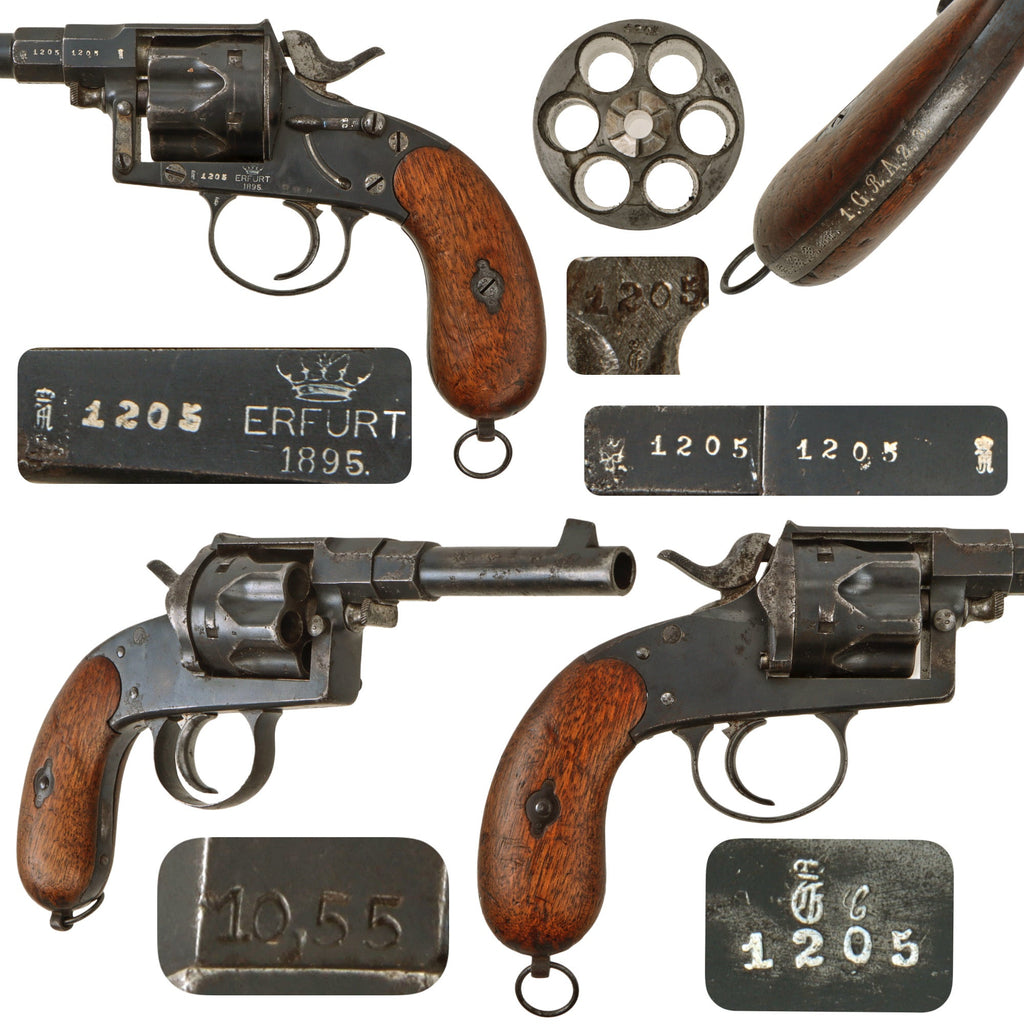Original Imperial German M1883 Regimentally Marked Reichsrevolver by Erfurt Arsenal Dated 1895 - Matching Serial 1205 Original Items