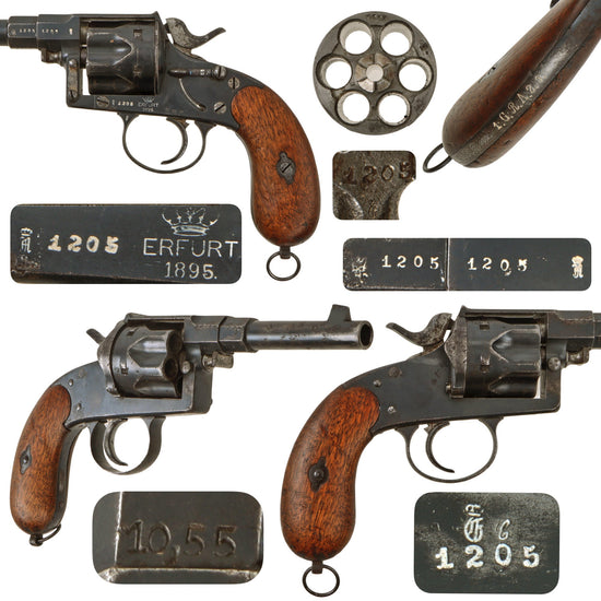 Original Imperial German M1883 Regimentally Marked Reichsrevolver by Erfurt Arsenal Dated 1895 - Matching Serial 1205 Original Items