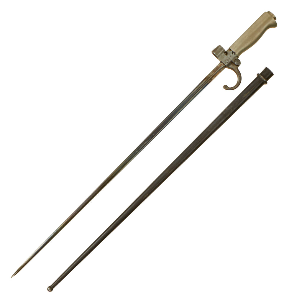 Original French WWI Lebel M.1886 Nickel Handle Cruciform Épée Bayonet with Steel Scabbard Original Items
