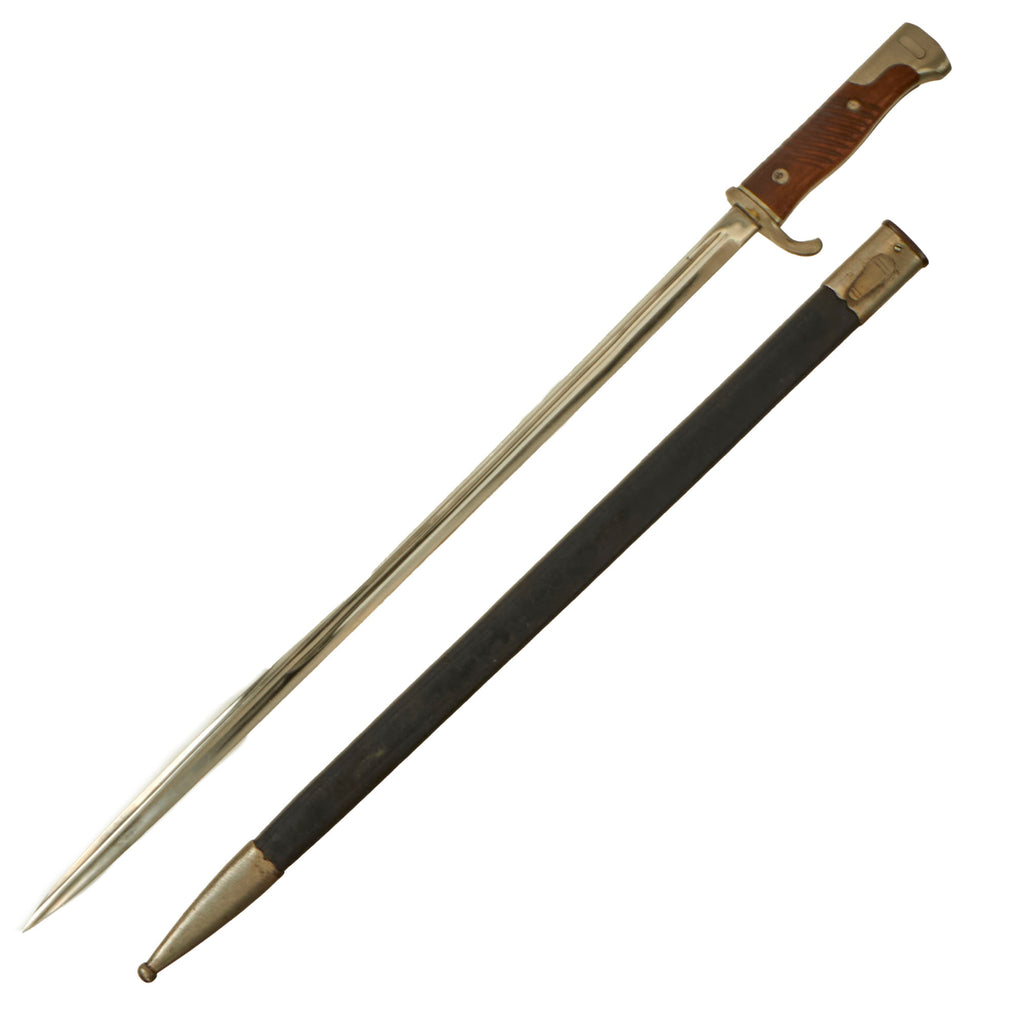 Original German WWI M1898 n/A GEW 98 Bayonet with Leather Scabbard - Unmarked Original Items