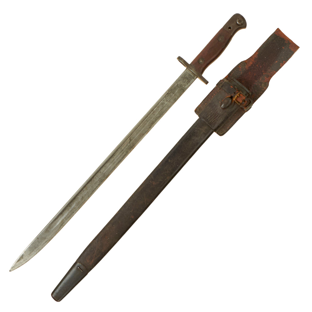 Original British WWI P-1907 Enfield Bayonet by Wilkinson with Scabbard & Leather Frog - Dated 1916 Original Items