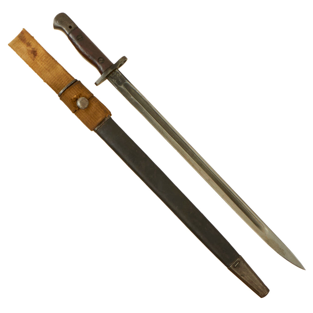 Original British WWI P-1907 Enfield Bayonet by Wilkinson with Scabbard & Webbing Frog - Dated 1916 Original Items