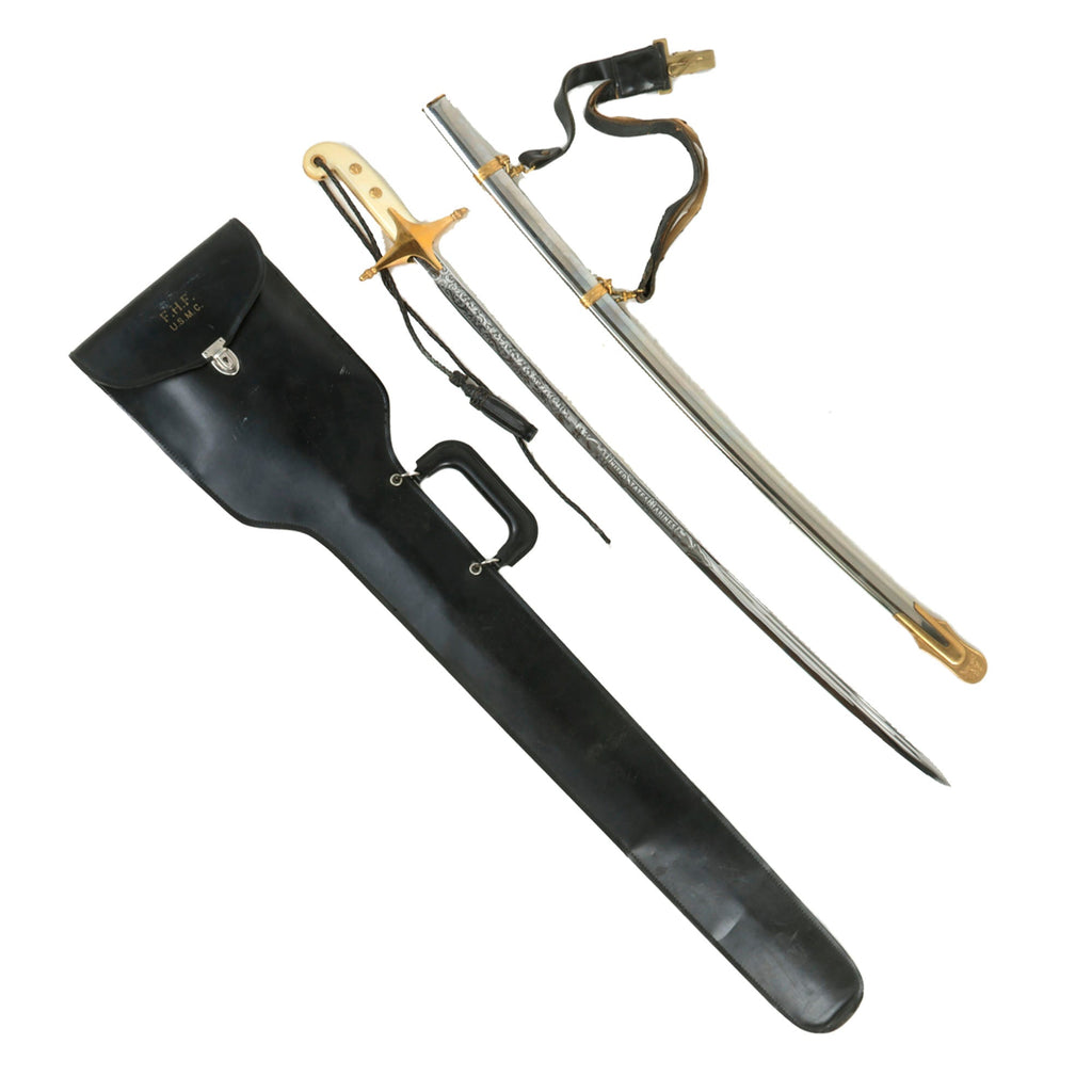 Original Vietnam War Era U.S. Marine Corps Officer's Mameluke Sword with Hanger & Knot by Carl Eickhorn with Scabbard & Case by N.S. Meyer Original Items