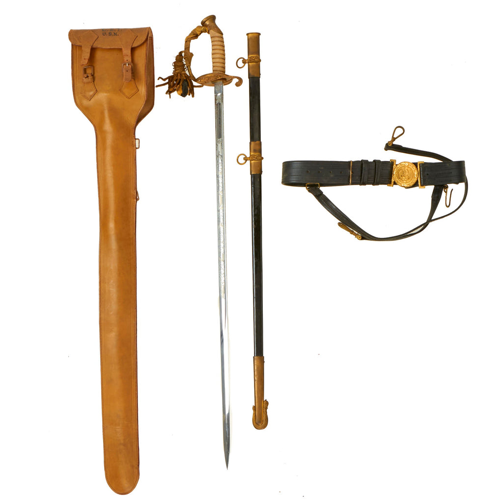 Original U.S. WWII Era Japanese-Made Model 1852 Navy Officer’s Sword with Scabbard & Belt in Case - Raymond L. White Original Items