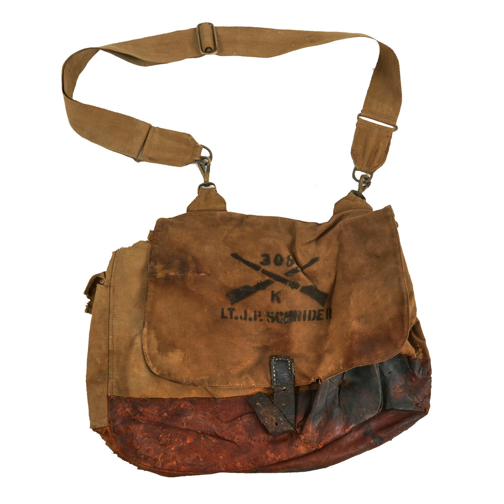Original U.S. WWI 308th Infantry Regiment 77th Liberty Division British-Made Officer’s Musette Bag Named to Lieutenant James P. Schrider Original Items