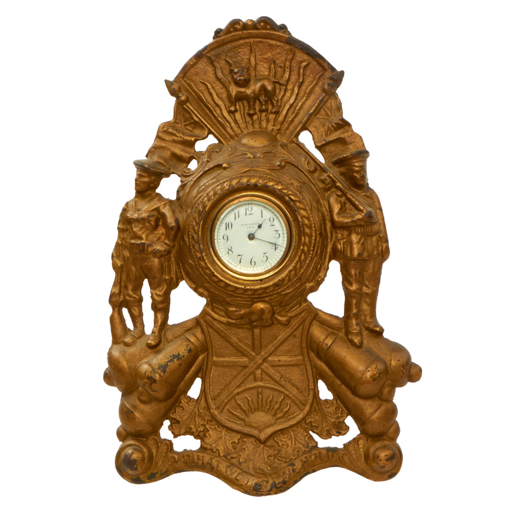 Original U.S. WWI “What We Have We Hold” Patriotic Wind-Up Clock by New Haven Clock Company & Warner - Dated 1915 Original Items