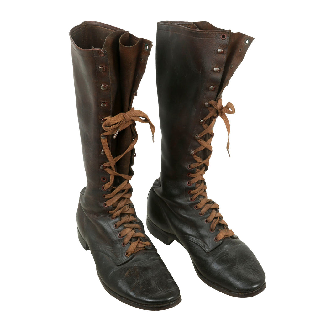 Original U.S. Era WWI Officer’s Tall Leather Boots with Intact Laces Original Items
