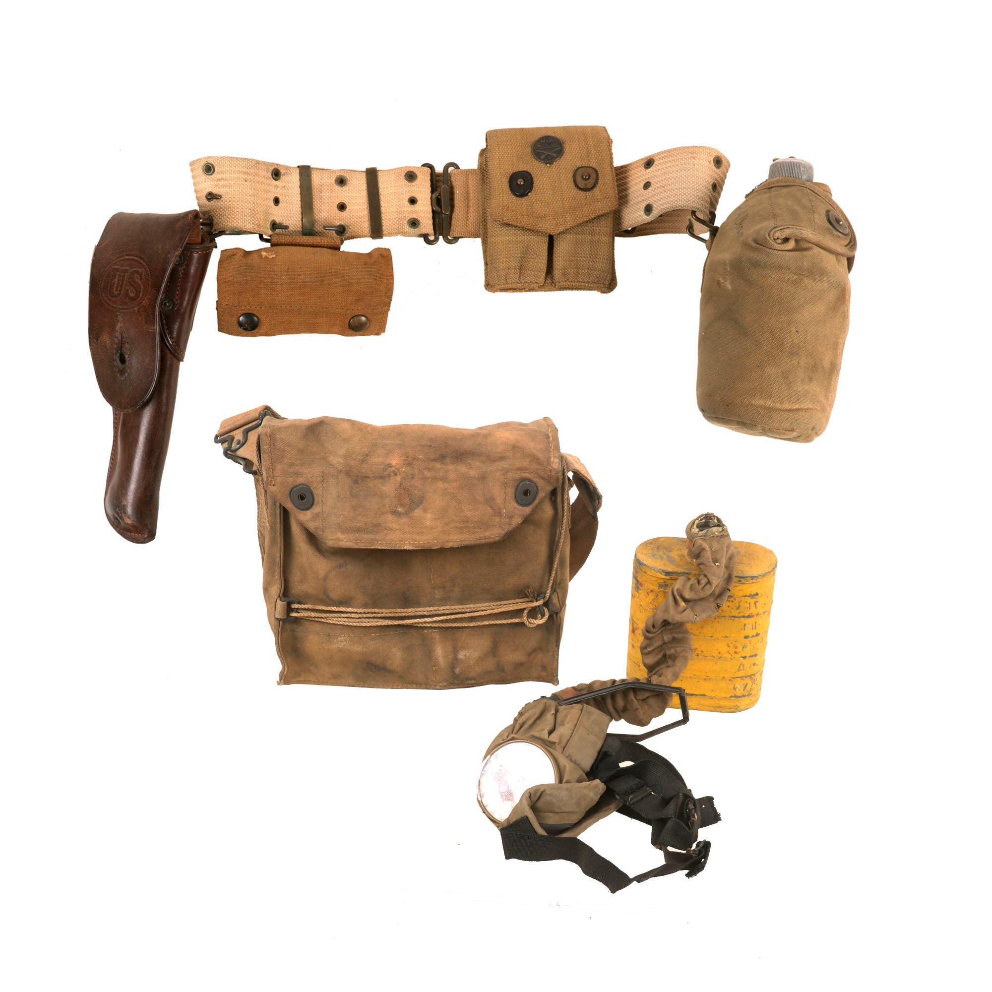 Original U.S. WWI M1910 Pistol Belt with M1911 Holster & First Aid