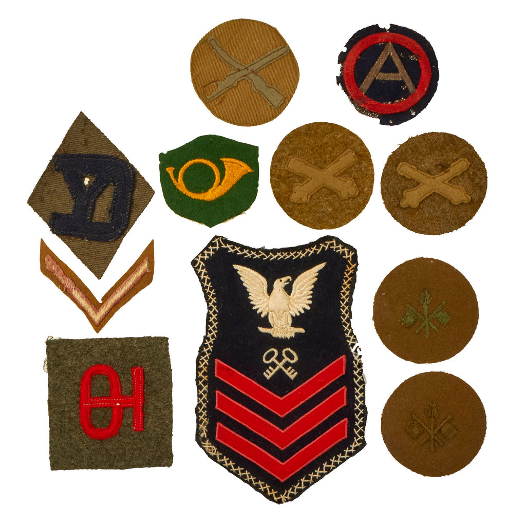 Original U.S. WWI Chevron and Shoulder Sleeve Insignia Patch Lot - 11 Items Total Original Items