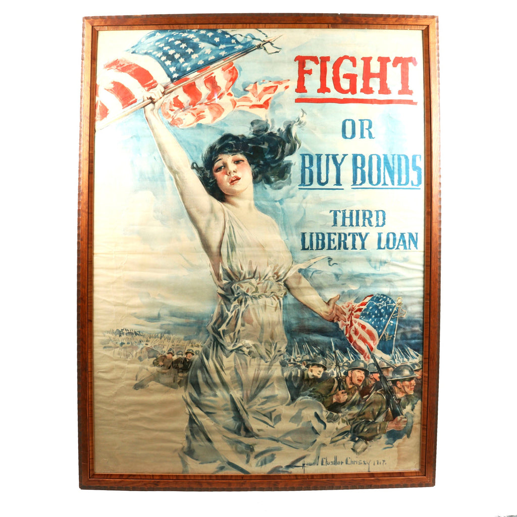 Original U.S. WWI Rare Framed “Fight or Buy Bonds” Third Liberty Loan Poster by Howard Chandler Christy - 31½ x 41½” Original Items