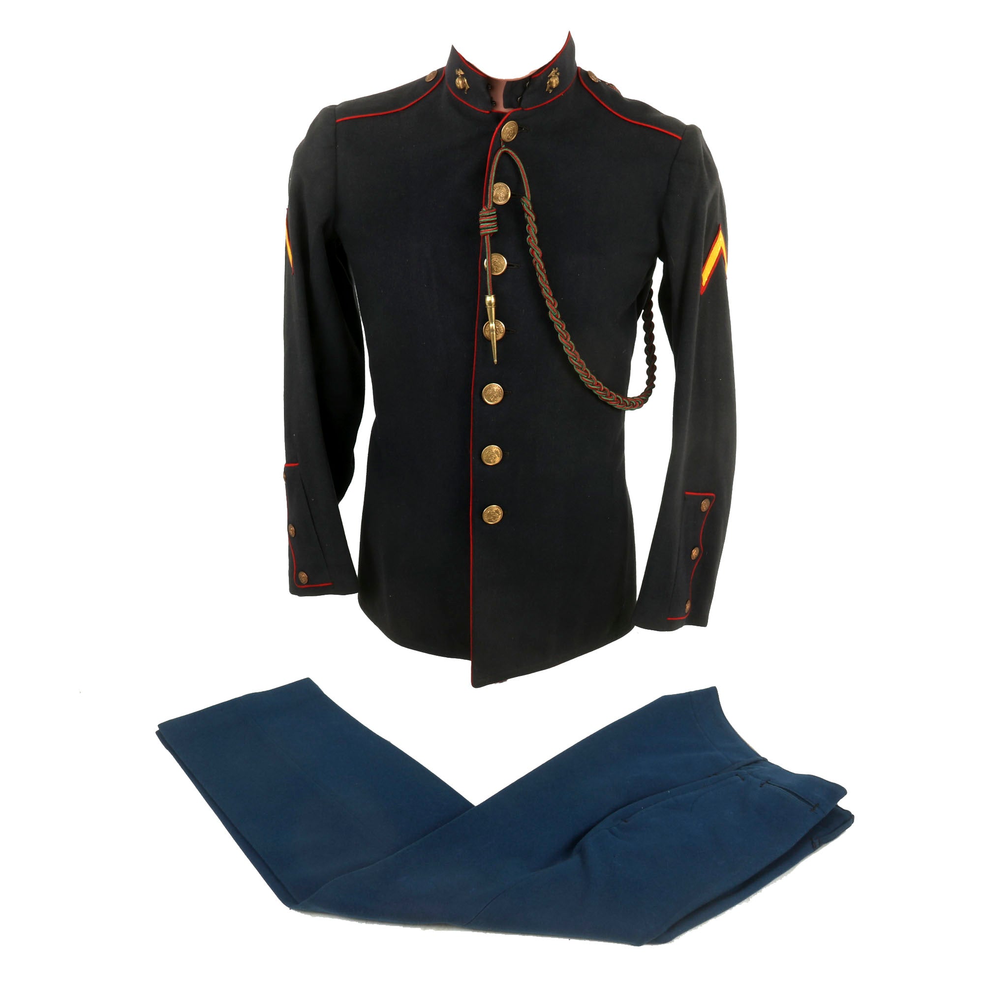 Original Identified Post-WWI United States Marine Corps M1912 Dress Blue Uniform Jacket & Breeches with French Fourragre Original Identified Post-WWI United States Marine Corps M1912 Dress Blue Uniform Jacket & Breeches with French Fourragre
