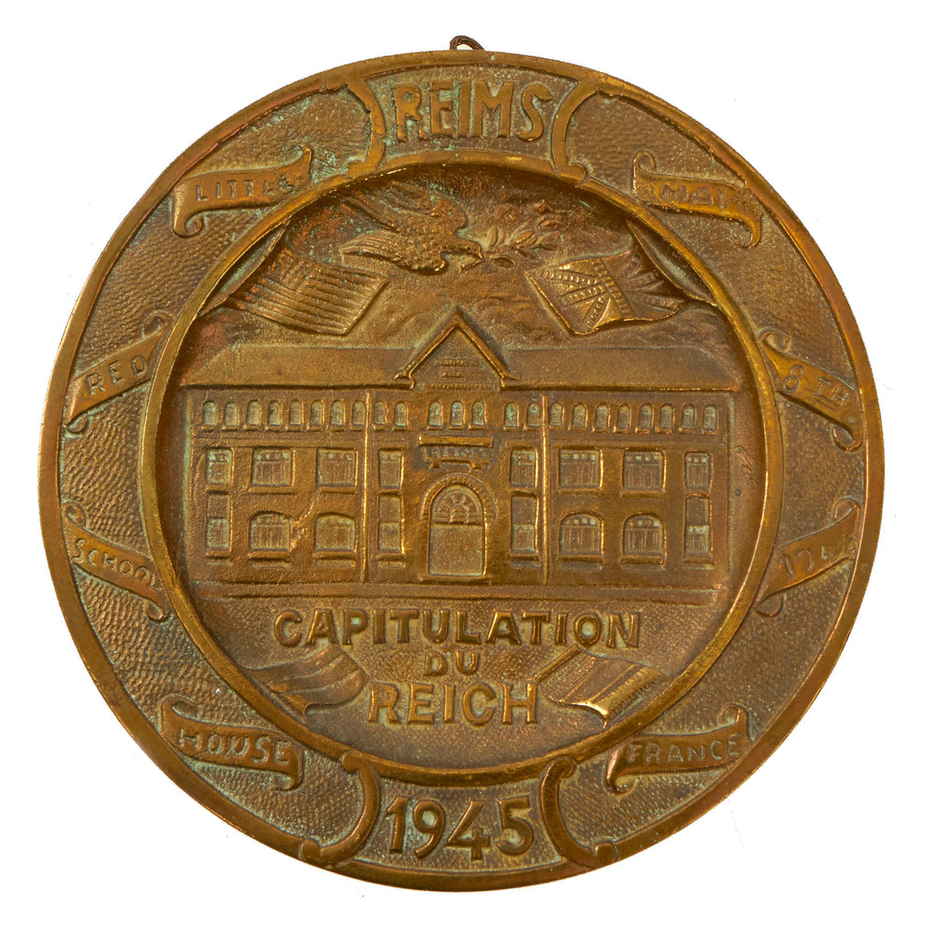 Original U.S. WWII Reims Capitulation German Surrender Commemorative Brass Plate marked DÉPOSÉ Original Items