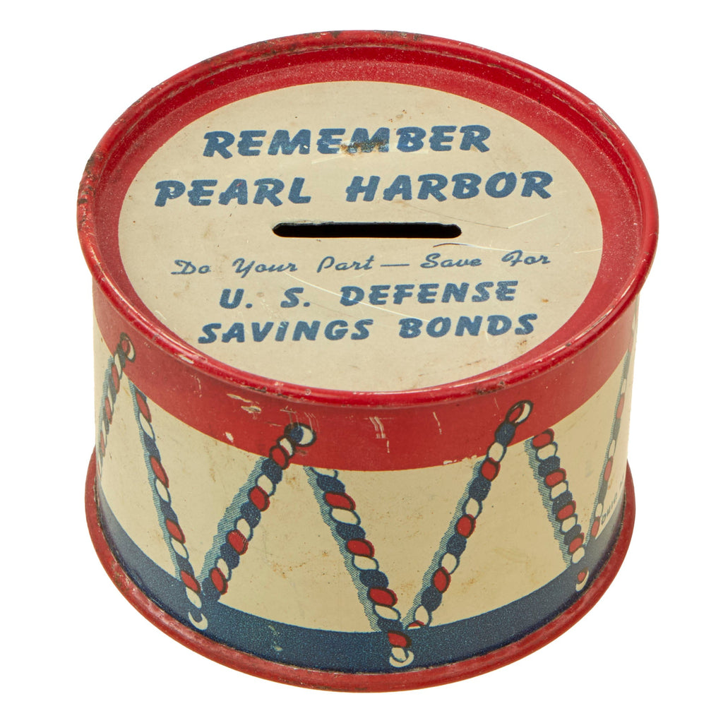 Original U.S. WWII “Remember Pearl Harbor” Defense Saving Bonds Donation Drum Tin Original Items