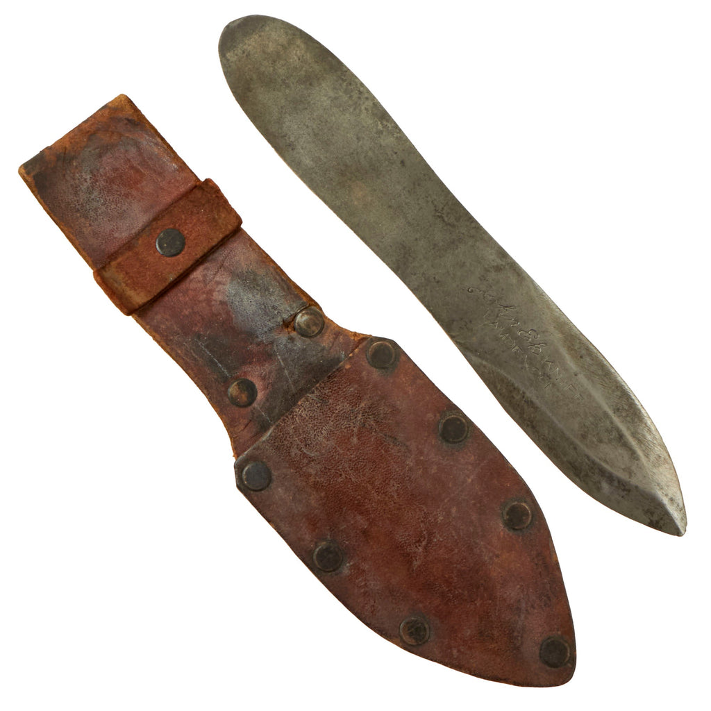 Original U.S. WWII Era EK Style 13 Type I Throwing Knife in Original Leather Sheath by John Ek of Hamden Connecticut Original Items