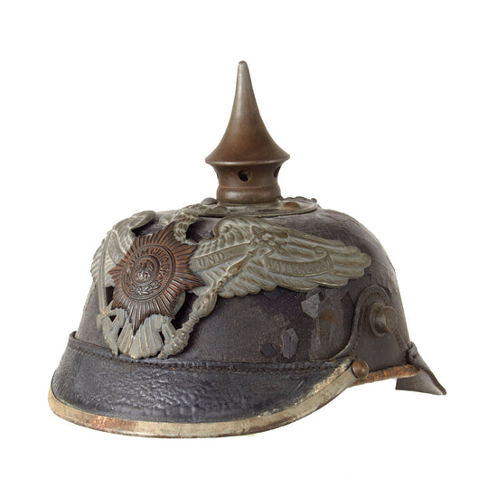 Original Imperial German WWI Prussian Guard Regiment M1915 Infantry EM/NCO Pickelhaube Helmet - Dated 1917 Original Items