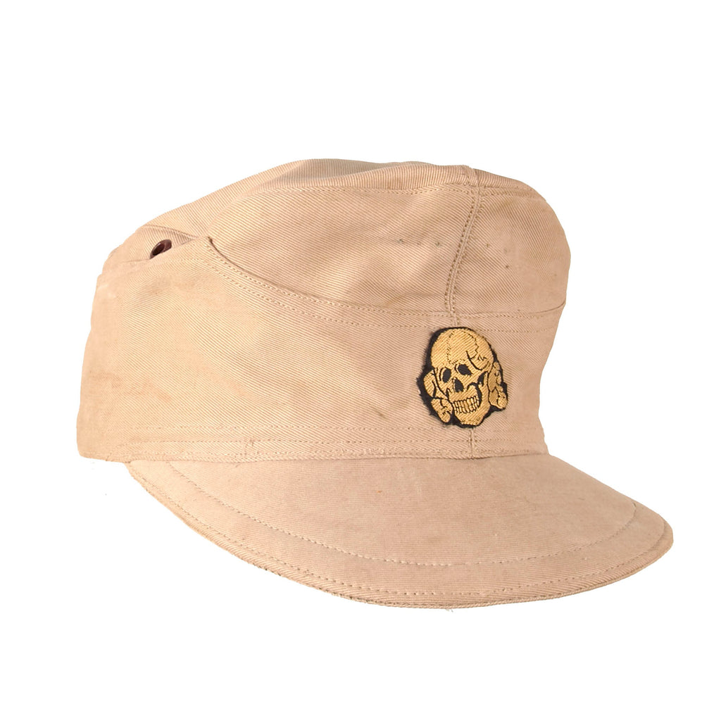 Original German WWII Waffen SS Afrika Korps DAK M43 Tropical Field Cap with Totenkopf Skull Badge Original Items