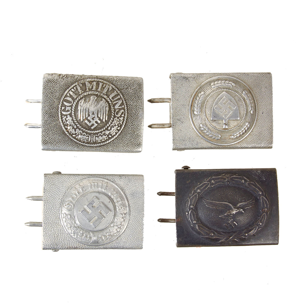 Original German WWII Set of Four EM/NCO Belt Buckles - Aluminum Heer Army, Steel Luftwaffe, Aluminum Police, and Aluminum RAD Original Items