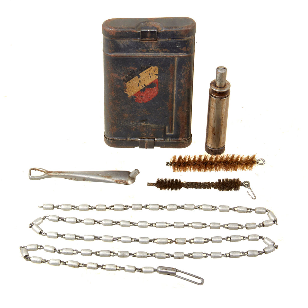 Original German WWII 98k K98k Rifle Cleaning Kit with Period-Applied Tri-Color Helmet Decal - Dated 1940 Original Items